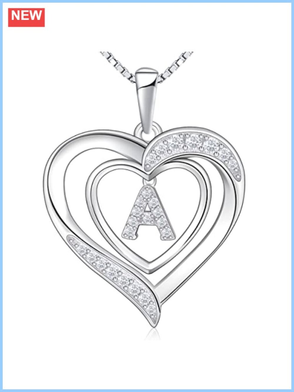 925 Sterling Silver Heart Initial Necklace for Women, Cubic Zirconia Pendant,